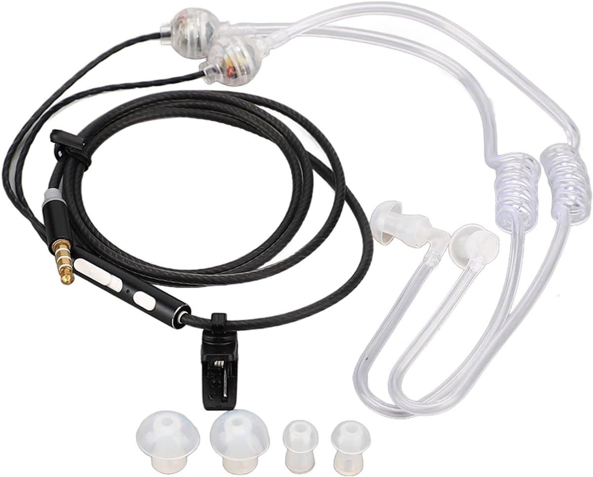 Draadloze oordopjes met microfoon, stralingsvrije binaurale hoofdtelefoon, draagbare 3.5mm headset voor laptop en tablet (Zwart)