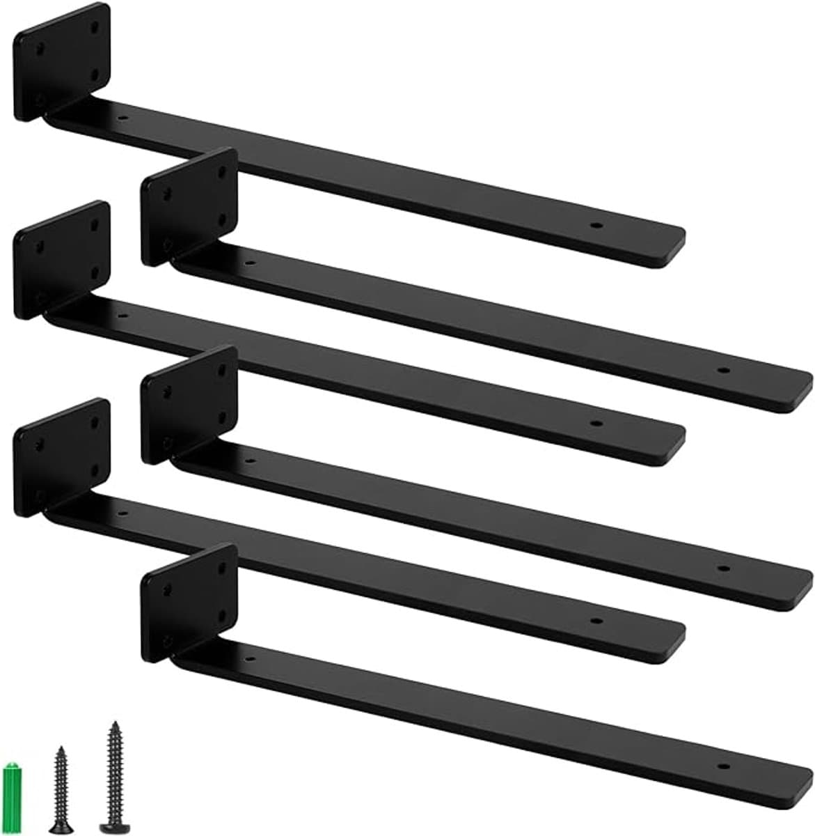 Wandplank Beugels 35 cm – Set van 6 Heavy Duty Onzichtbare Plankdragers 5mm Dikte – Zwarte Stalen Floating Shelf Supports voor Muurmontage –