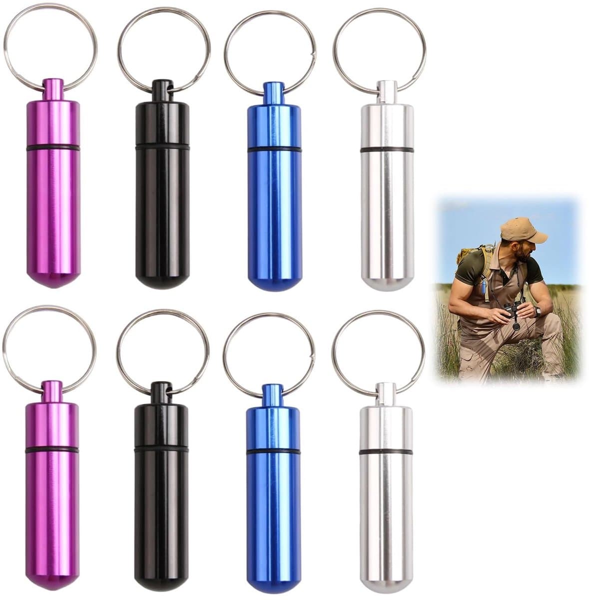 ZEYNOMAX- Pillendoos 8 Stuks - Mini Pillendoos Sleutelhanger - Draagbare Tablettenbox - Waterdichte Doos - Compact en Duurzaam - Ideaal voor Reizen