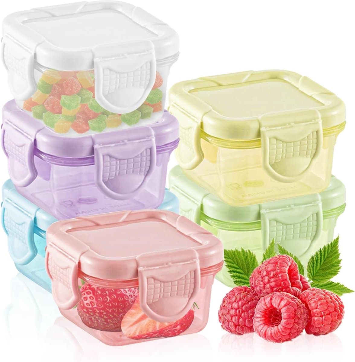 Keukenbewaarcontainers met deksels, 6 stuks, kleine diepvriesbakjes, voedselcontainers, sausbewaarcontainers (150 ml)