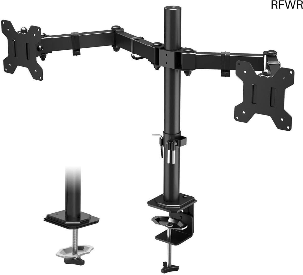 Dubbele Monitor Arm - Scherm Ophanging - Ergonomisch Werken - Volledig Verstelbaar - 13-27 Inch - Zwart