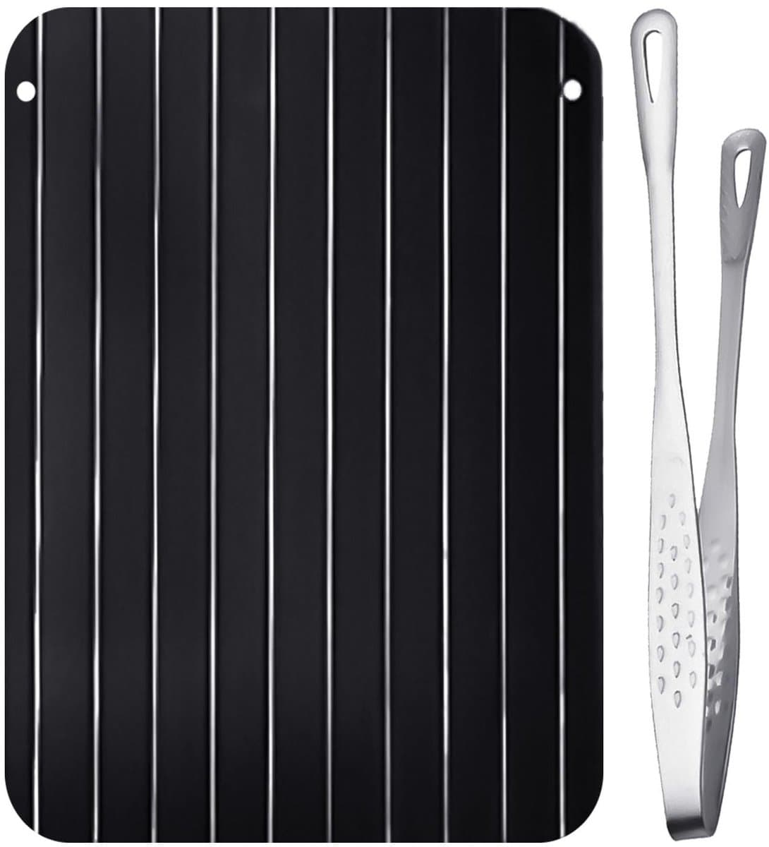 Dailygoods- Ontdooilade Snel - Aluminium - Barbecuetang - 23 x 16,5 cm - 1 stuk - Gezond en milieuvriendelijk - Ontdooitablet