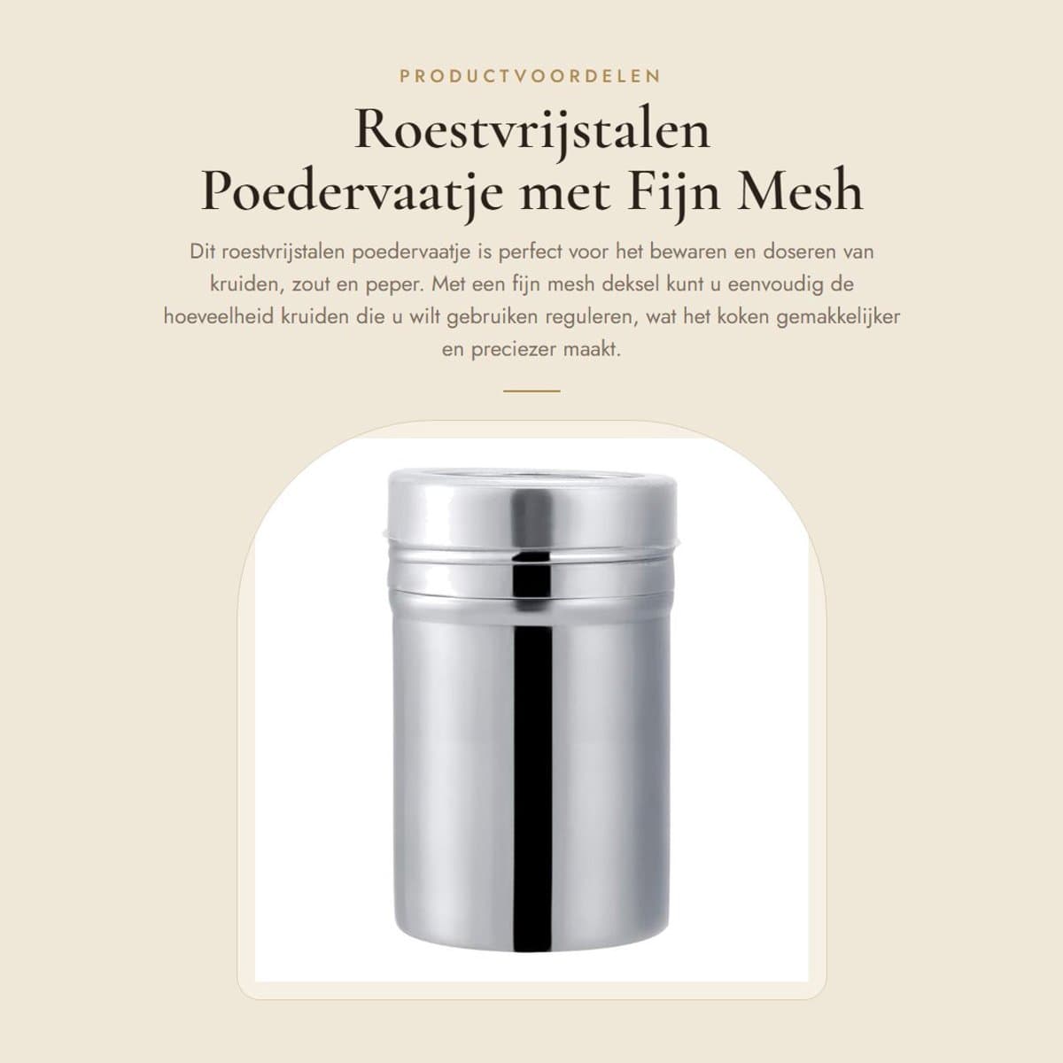 Dailygoods- Poeder Shaker Roestvrij Staal - Herbruikbare Kruidenpot - Zout/Peper Pot - Fijn Mesh Deksel - Keuken/Kruidenopslag - Veilig en Hoogwaardig