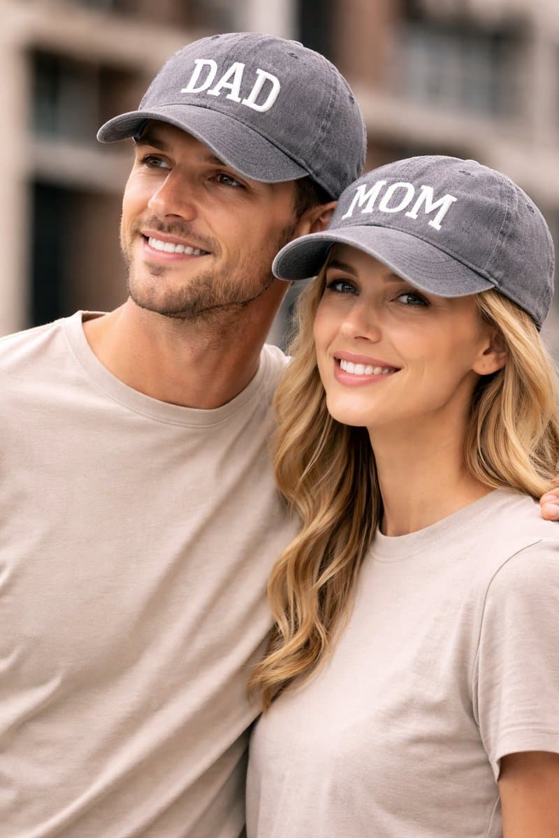 Set met 1 pet Mom en 1 pet Dad - grijs - cap - Mama - Papa - baby - genderreveal - babyshower