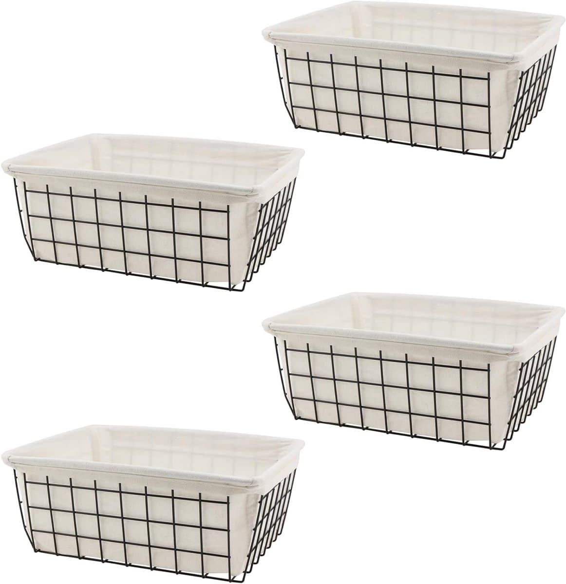 Set van 4 Stapelbare Draadopbergmanden met Voering voor Keuken, Vrieskast en Kasten - Zwarte Organizers voor Efficiënte Opslag en Ruimtebesparing