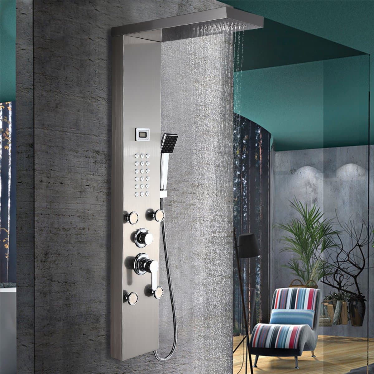 Auralum Douchepaneel Met Massage - RVS - 4 Functies - LCD Display - Body Jets - Spa Jets - Handdouche En Kraan - Modern Design - Mat Zilver