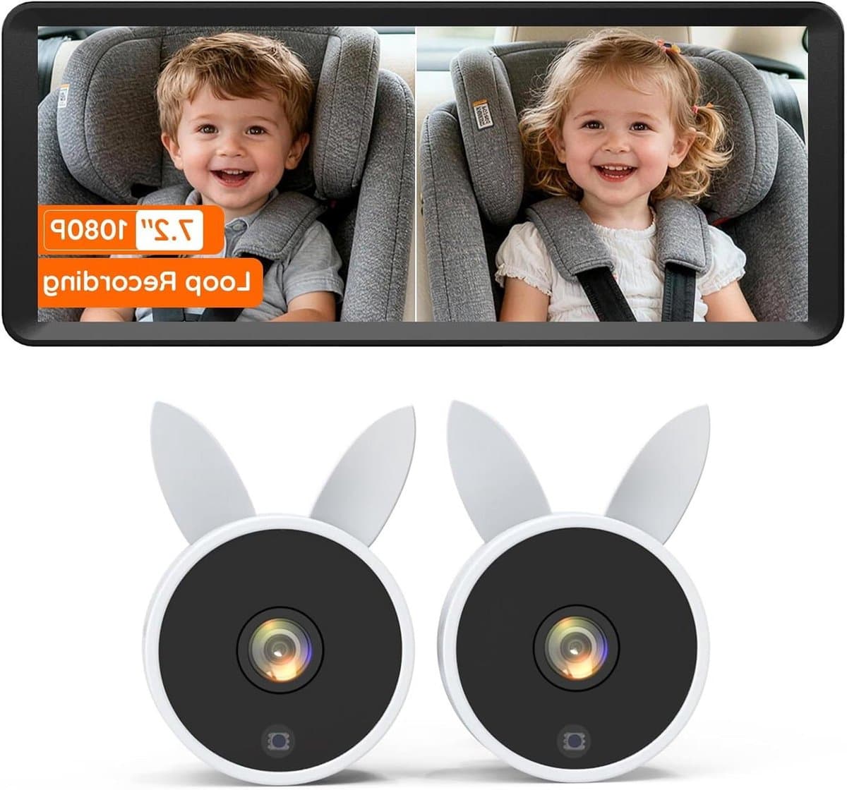 Dubbele babycamera - Autocamera baby - Kinderen in de gaten houden - Splitscreen monitor - 725 inch - Zwart
