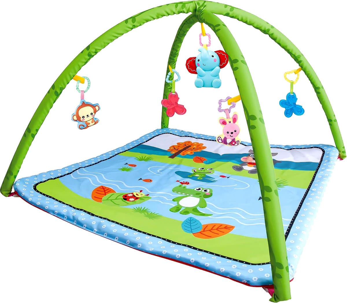 Speelkleed Baby met Boog - Buikligtrainer - 78 x 78 cm - Buiktrainer Baby - Tummy Time - Speelmat Baby - Speelboog - Babygym