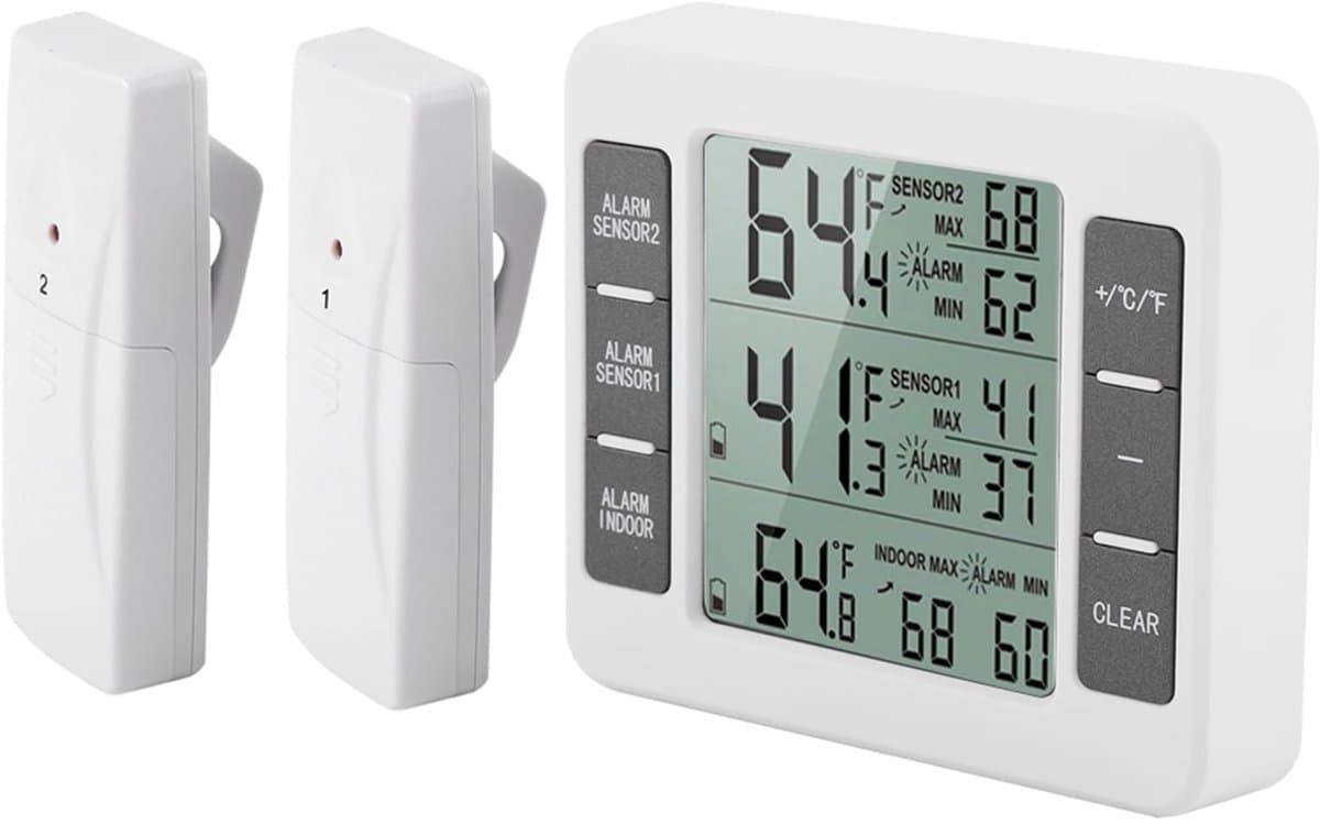 Allecto - Digitale koelthermometer - Draadloze thermometer met alarm - Geschikt voor koelkast en vriezer - Betrouwbare temperatuurmeting - Eenvoudi...