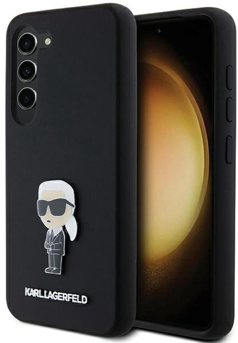 Karl - Lagerfeld - Siliconen Ikonik Metal Pin hoesje voor Samsung Galaxy S24 - zwart