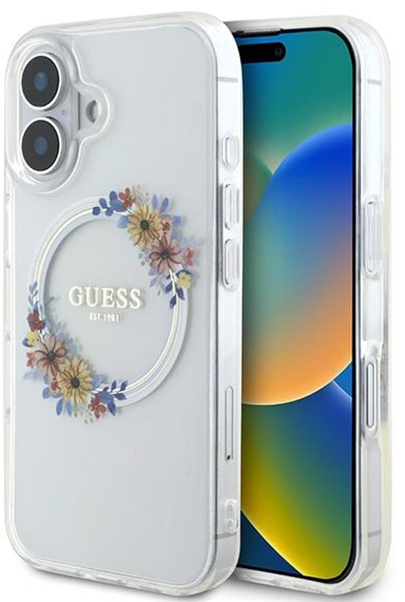 Guess GUHMP16MHFWFCT iPhone 16 Plus 6,7" transparante hardcase IML Flowers Wreath MagSafe