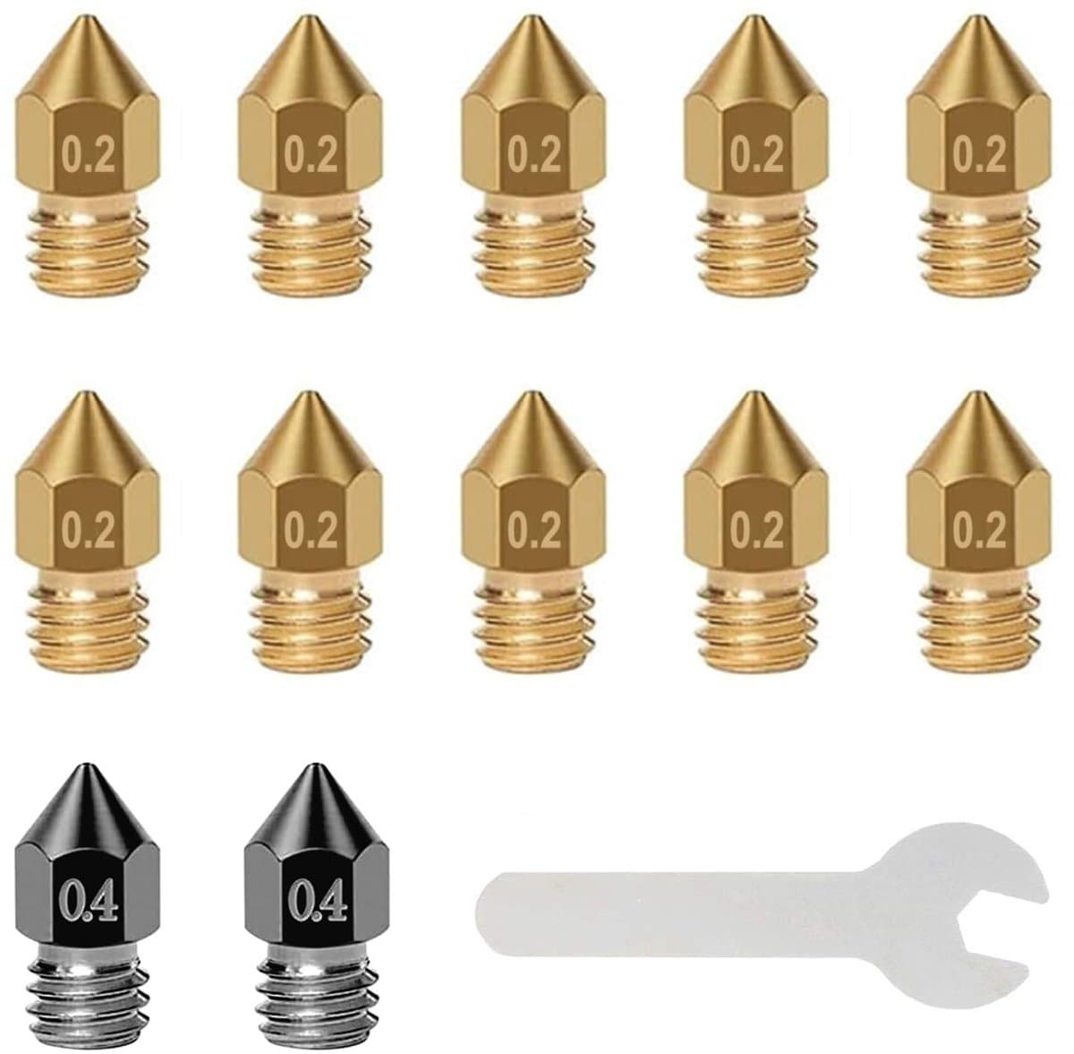 Allecto - 3D-printersproeiers - MK8 - Gehard stalen sproeiers - 12 stuks - Messing spuitmonden - Voor Anycubic Mega/Creality CR-10/Ender