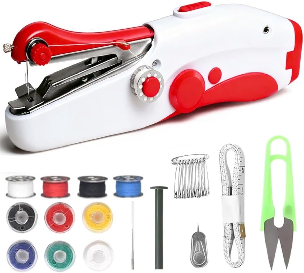 Handnaaimachine - Mini-Handnaaimachine - Elektrisch - Draagbare Elektrische Naaimachine - Mini-Naaimachine Met Naaiaccessoires - Geschikt Voor Beginners - Voor Het Naaien Van Kleding En Doe-Het-Zelfprojecten - (Rood)