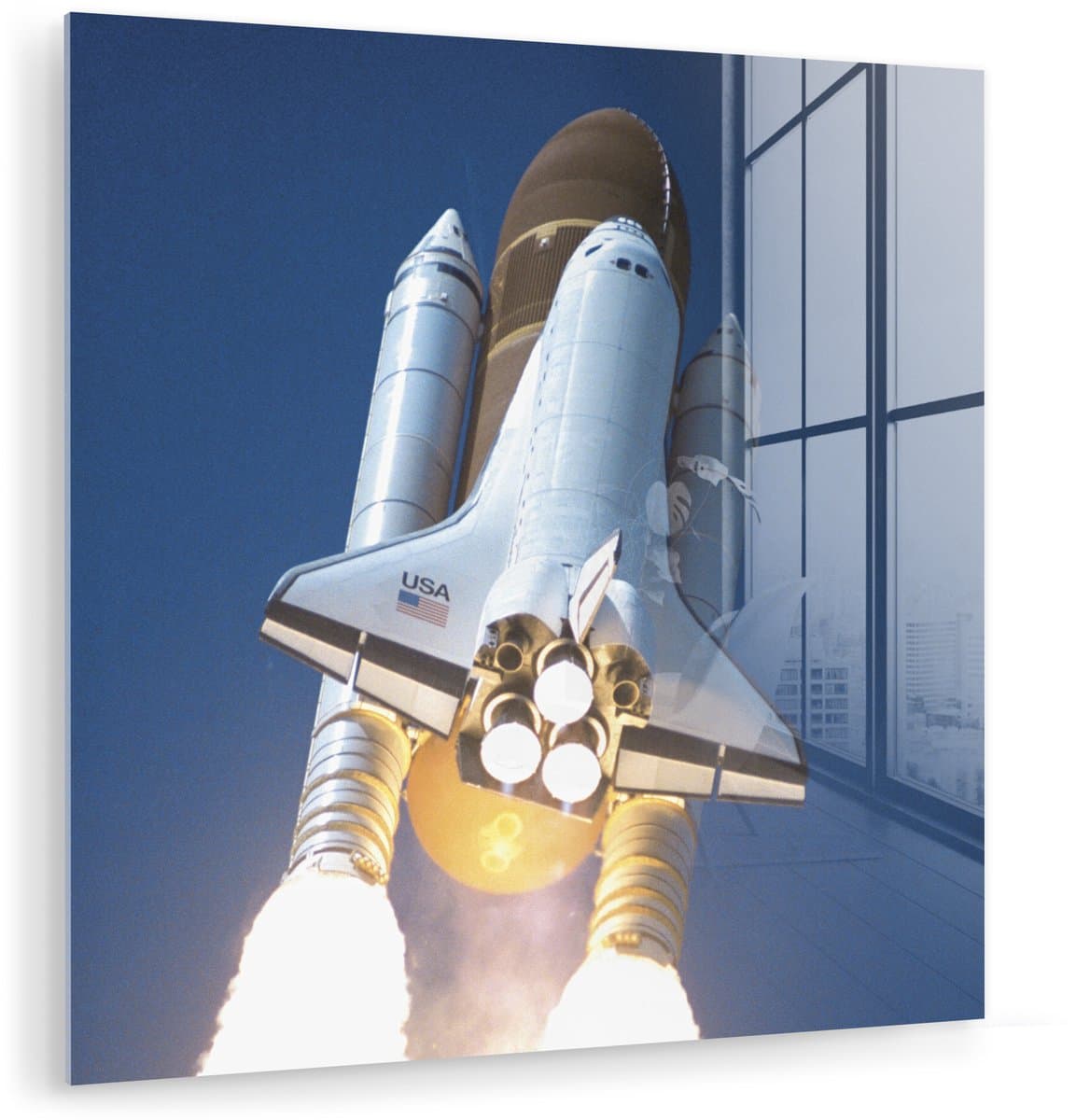 ® Glasschilderij 20x20 cm - Schilderij acrylglas - Een close-up van de lancering van een spaceshuttle - Foto op glas - Muurdecoratie woonkamer - Wanddecoratie slaapkamer - Schilderijen