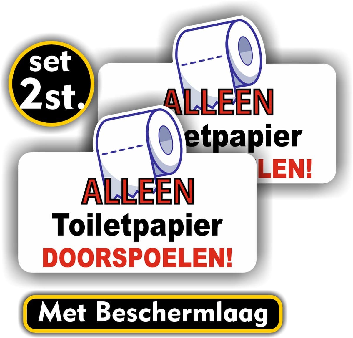 Jerma - Alleen toiletpapier doorspoelen - Stickers - 2 st - 10x14 cm - Watervast - Zelfklevend - Vinyl