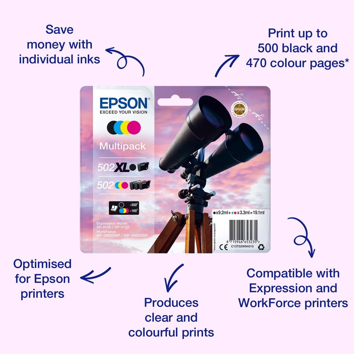 Epson enkelvoudige verpakking cyaan 502 inkt