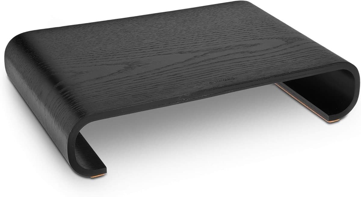 Famanu – Houten monitorverhoger van eikenhout, stijlvolle bureau-organizer voor laptop of beeldscherm, zwart
