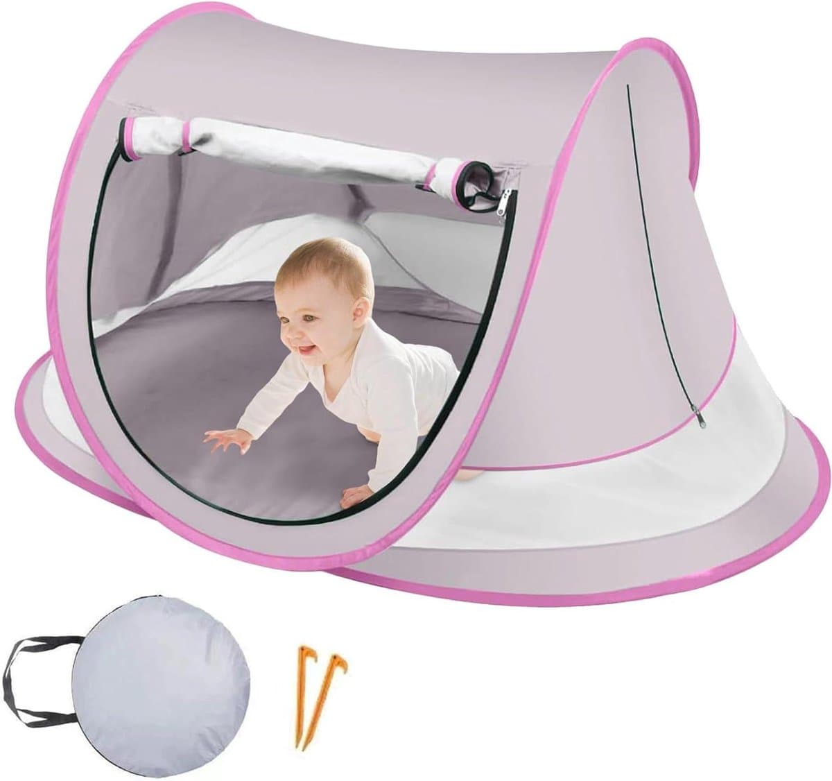 Baby Strandtent - Koepeltent Kinderen - Bescherming Tegen Zon - Lichtgewicht & Zandbestendig - 110x70x50cm - Lichtroze