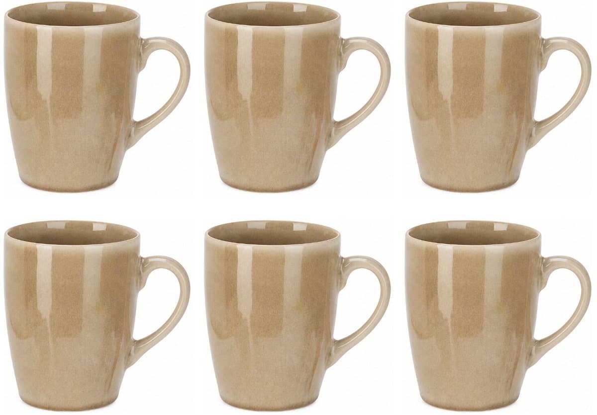 Siaki Koffiemok / theemok Faye - beige - set 6x - 340 ml - mokken - kerammiek - tas