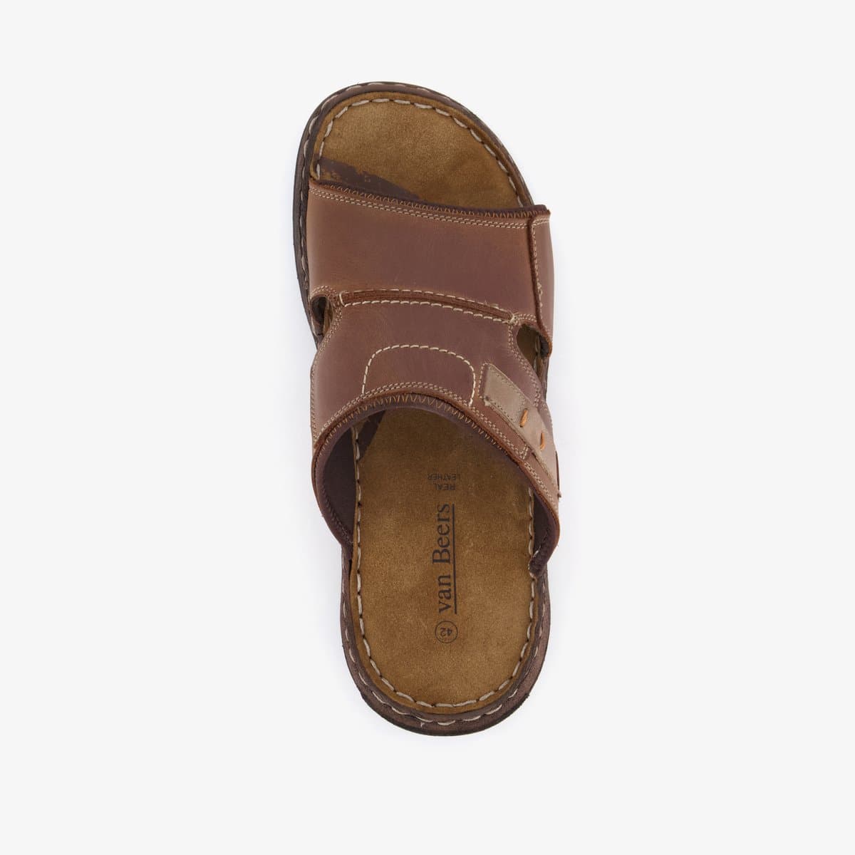 Van Beers leren heren slippers cognac bruin - Maat 40