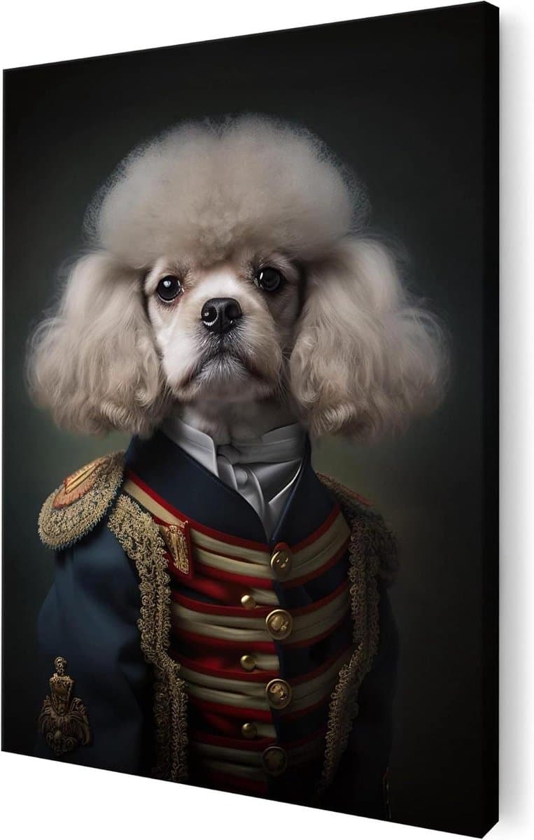 Muurschildering Poedel Prins - Canvas print Kunst aan muur - Woonkamer decoratie - Galerij kwaliteit druk - 55x80cm - Meerdere kleuren