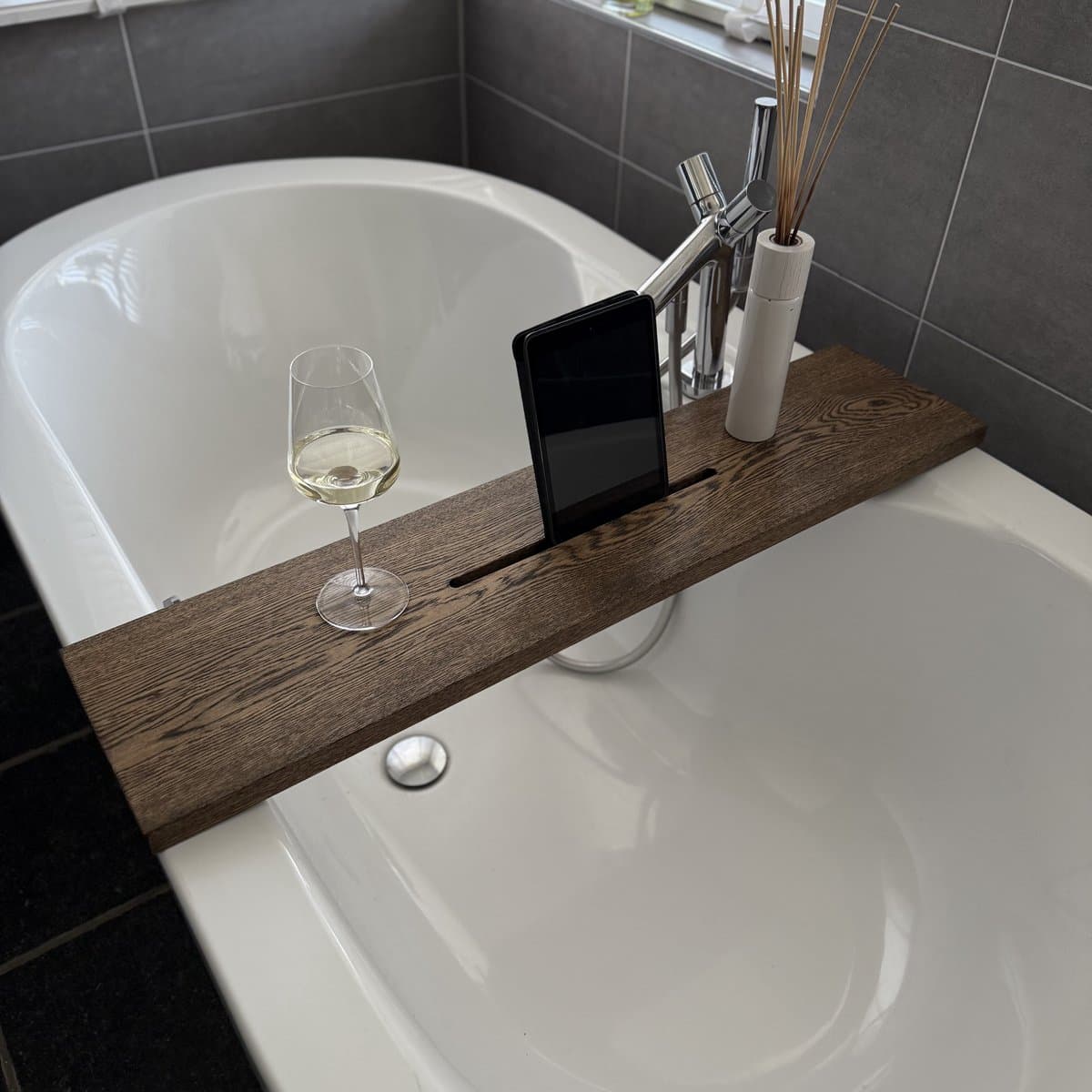 Maison DAM - Badplank eikenhout - black/bruin - Met Tablet uitsparing - Rubio Monocoat