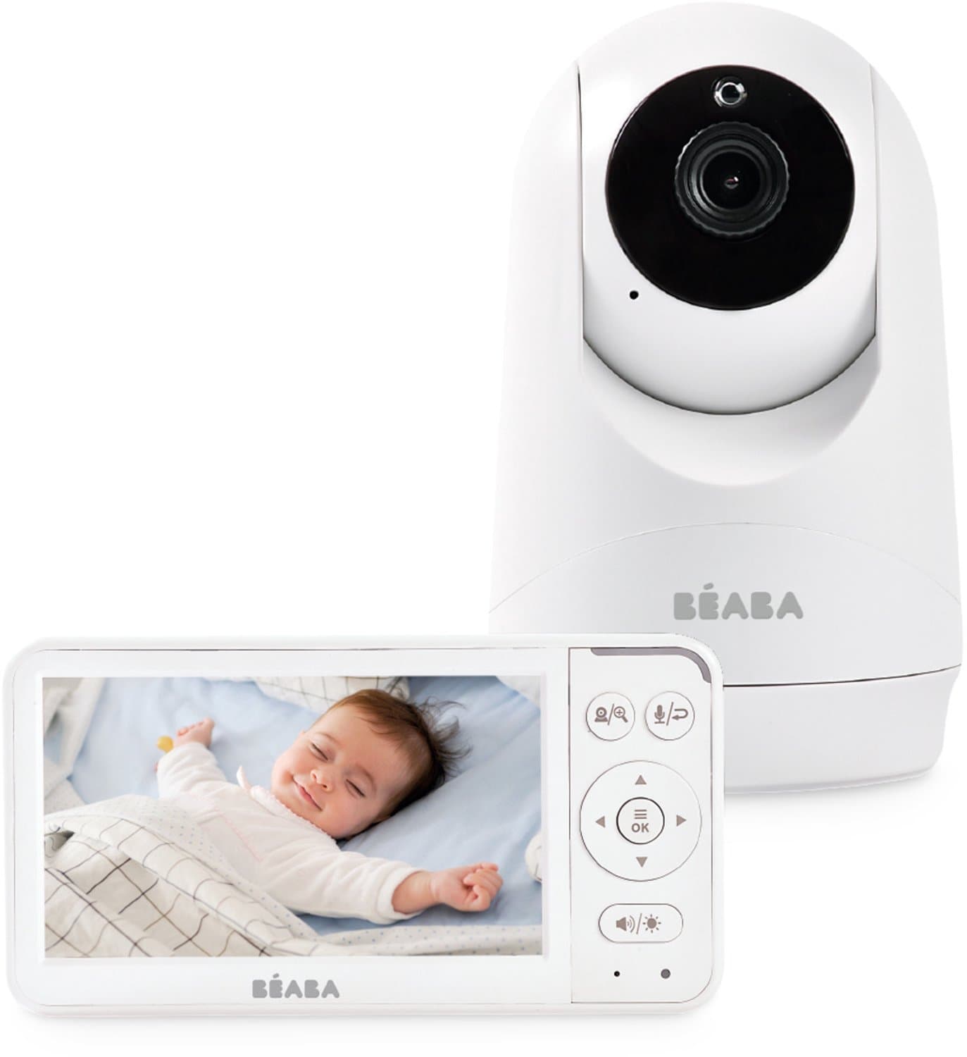 Béaba Babyfoon Zen Plus 2 – 360° Camera – 5” Kleurenscherm – Nachtzicht – Temperatuurmeter – Incl. Slaapliedjes – Tot 300 m bereik