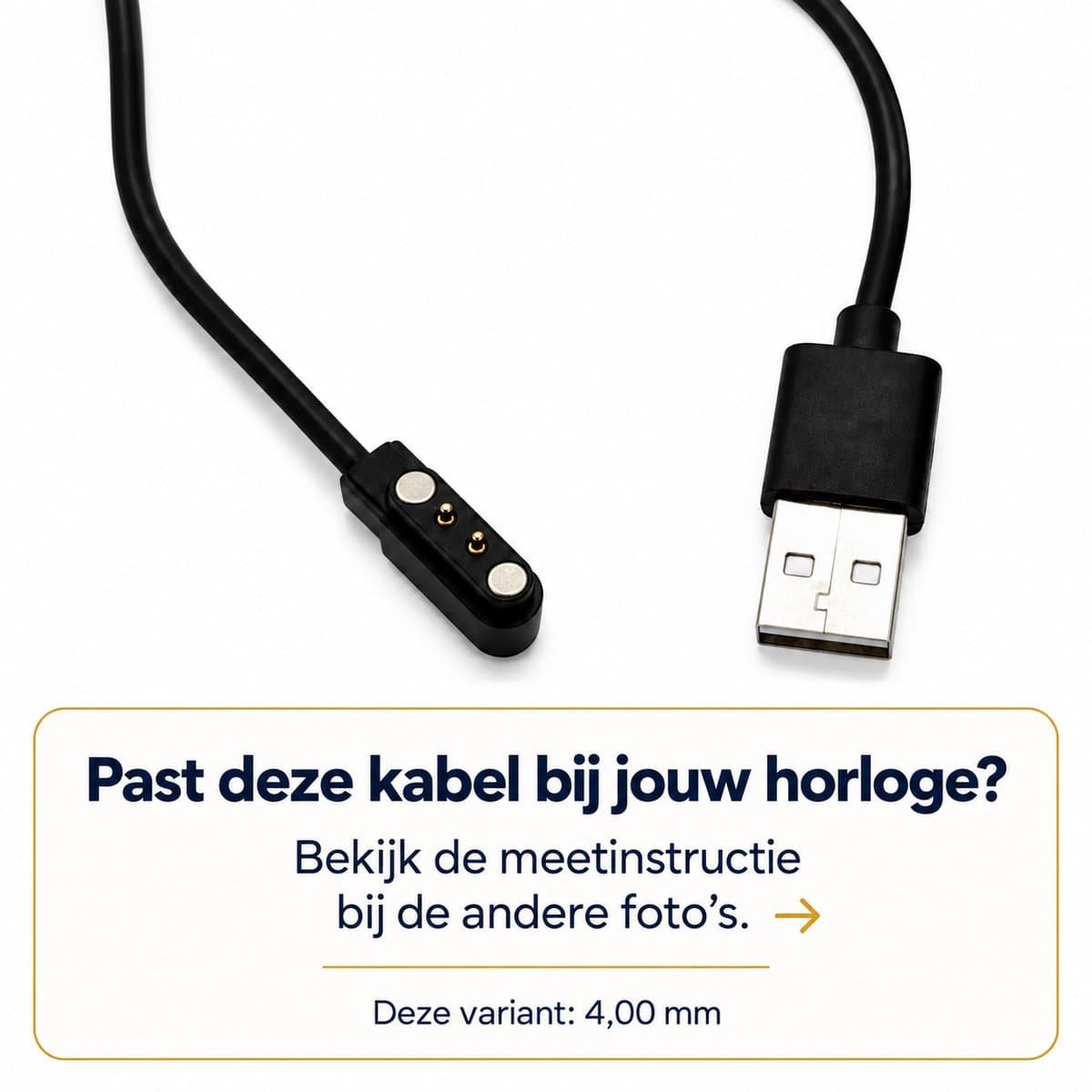 Smartwatch Oplader - Magnetische USB Oplaadkabel Geschikt voor Smartwatch, Kinder Smartwatch & Kinder GPS Horloge - 2-Pin 4,00 mm - 0,6 Meter - Zwart