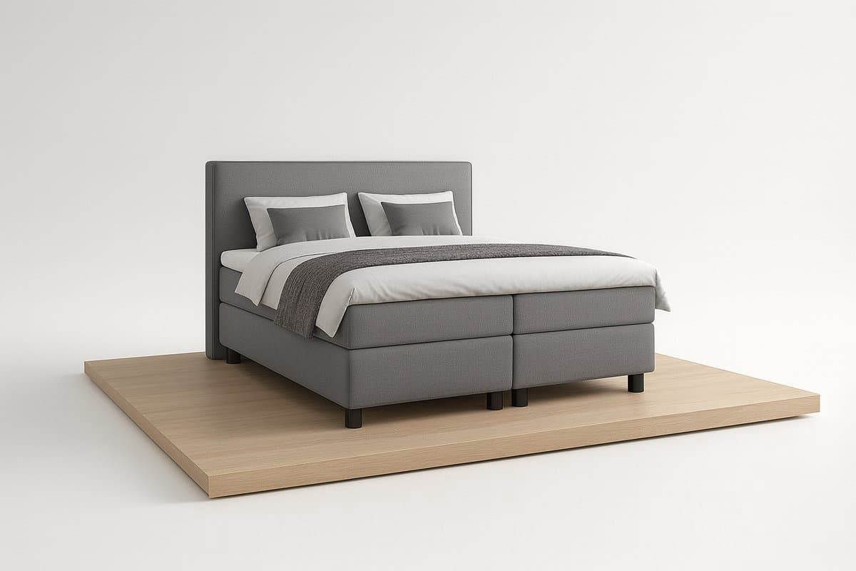 Boxspring DreamLux - 140x210 Compleet - Grijs Glad - Puntrust Bedden