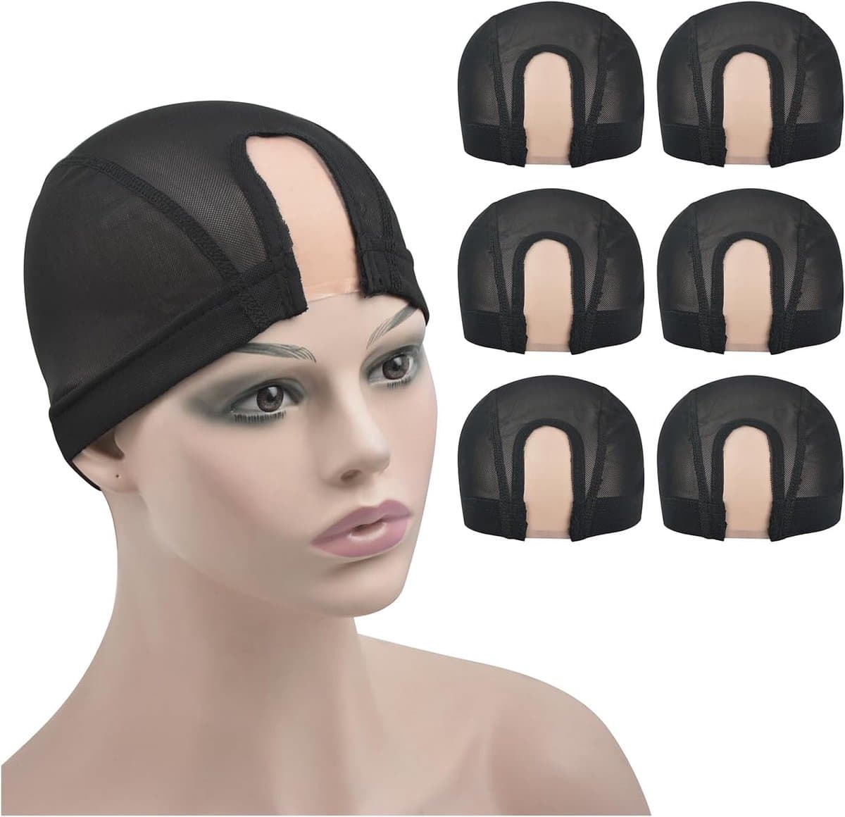 6pcs Mesh Dome Wig Caps U Part Wig Caps with Lace Net for Making Wigs (Black, S) - ShopVlot