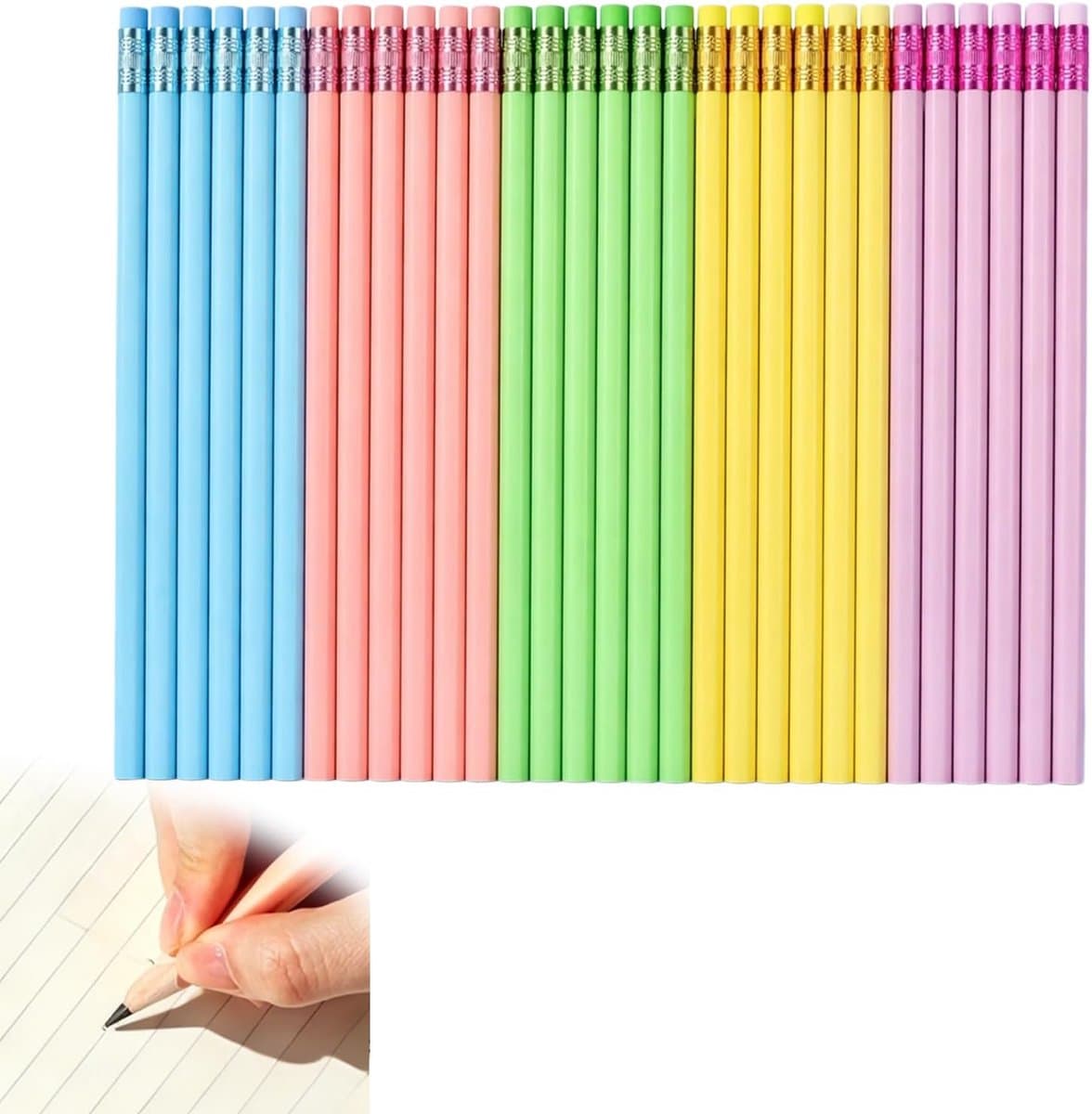 30 stuks HB potloden, kleurpotloden voor kinderen, dikke potloden met regenbooggum, mooi voor school, kantoor en - ShopVlot