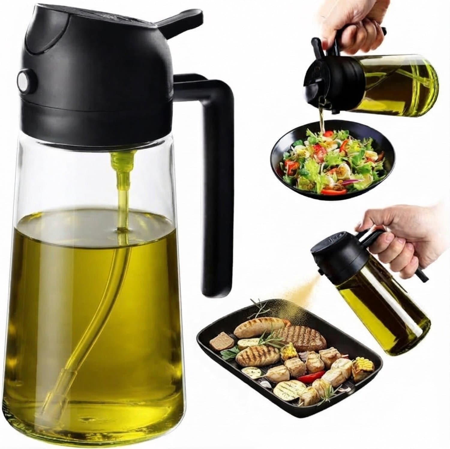 Livatto Oliedispenser 2-in-1 Spray en Gietfunctie 470 ml BPA-vrij Zwart