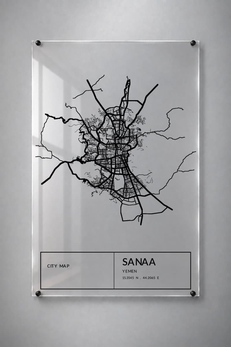 Stadskaart Sanaa - Plexiglas 30x45 cm - Split Caption