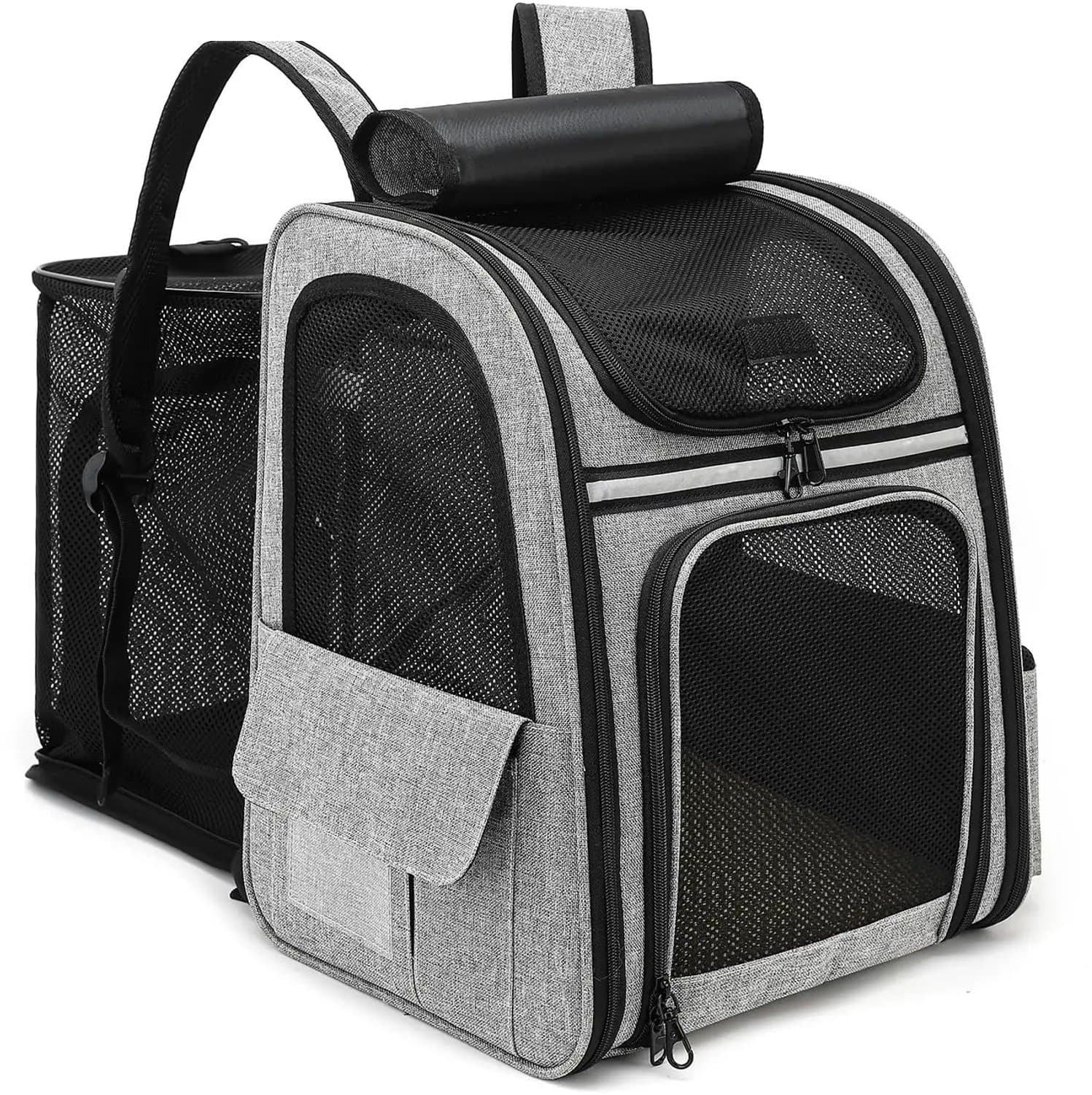 Veya Hondenrugzak - Rugtas kat - Katten Rugzak - Grijs met zwart - Ventilatie - Kat tot 8kg - Hond tot 7 kg - 34x28x41cm (bxdxh)