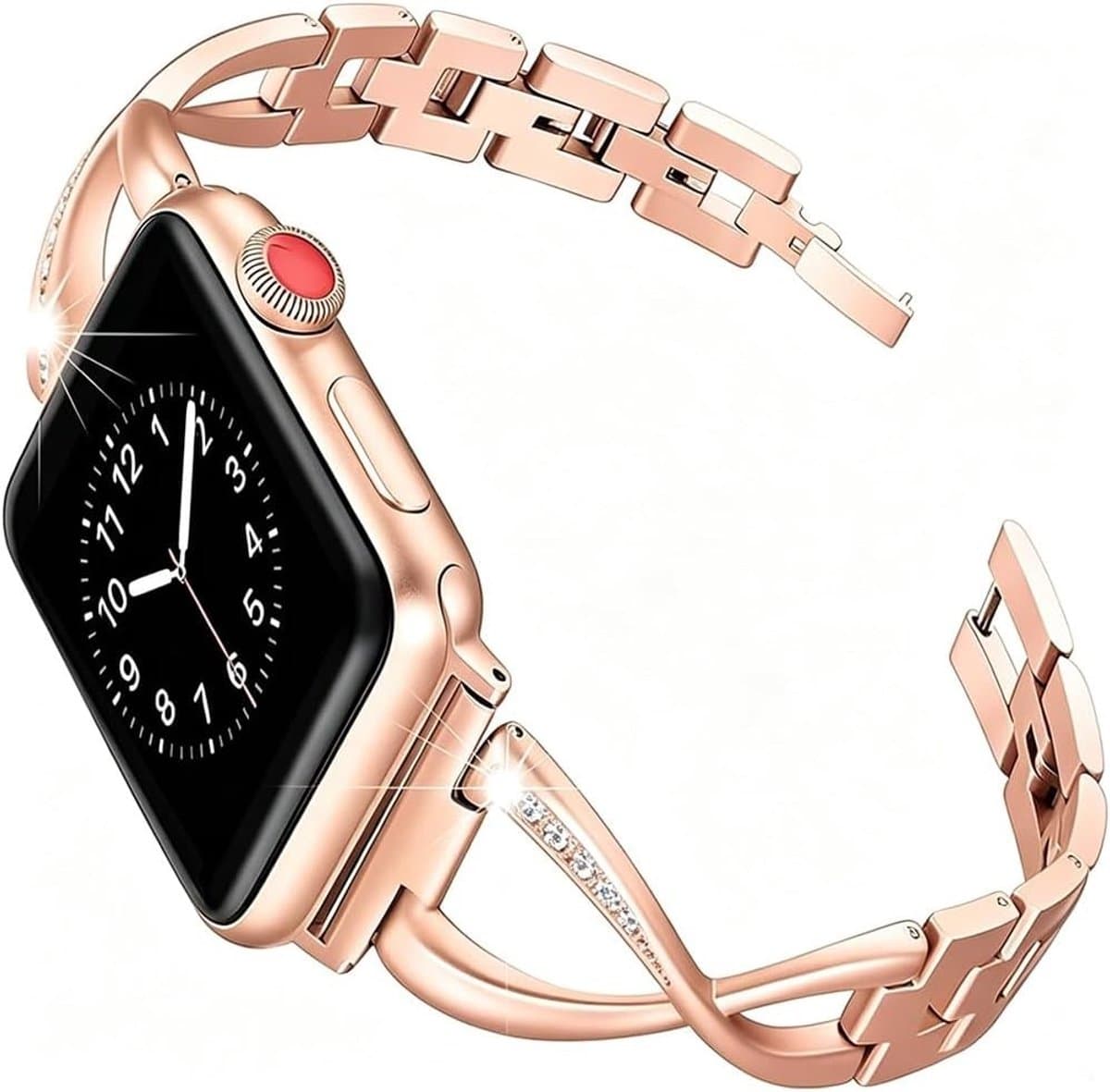 Elegante Horlogeband voor Apple Watch SE en Series 1 t/m 9 met Kristallen en Rvs Design voor Dames