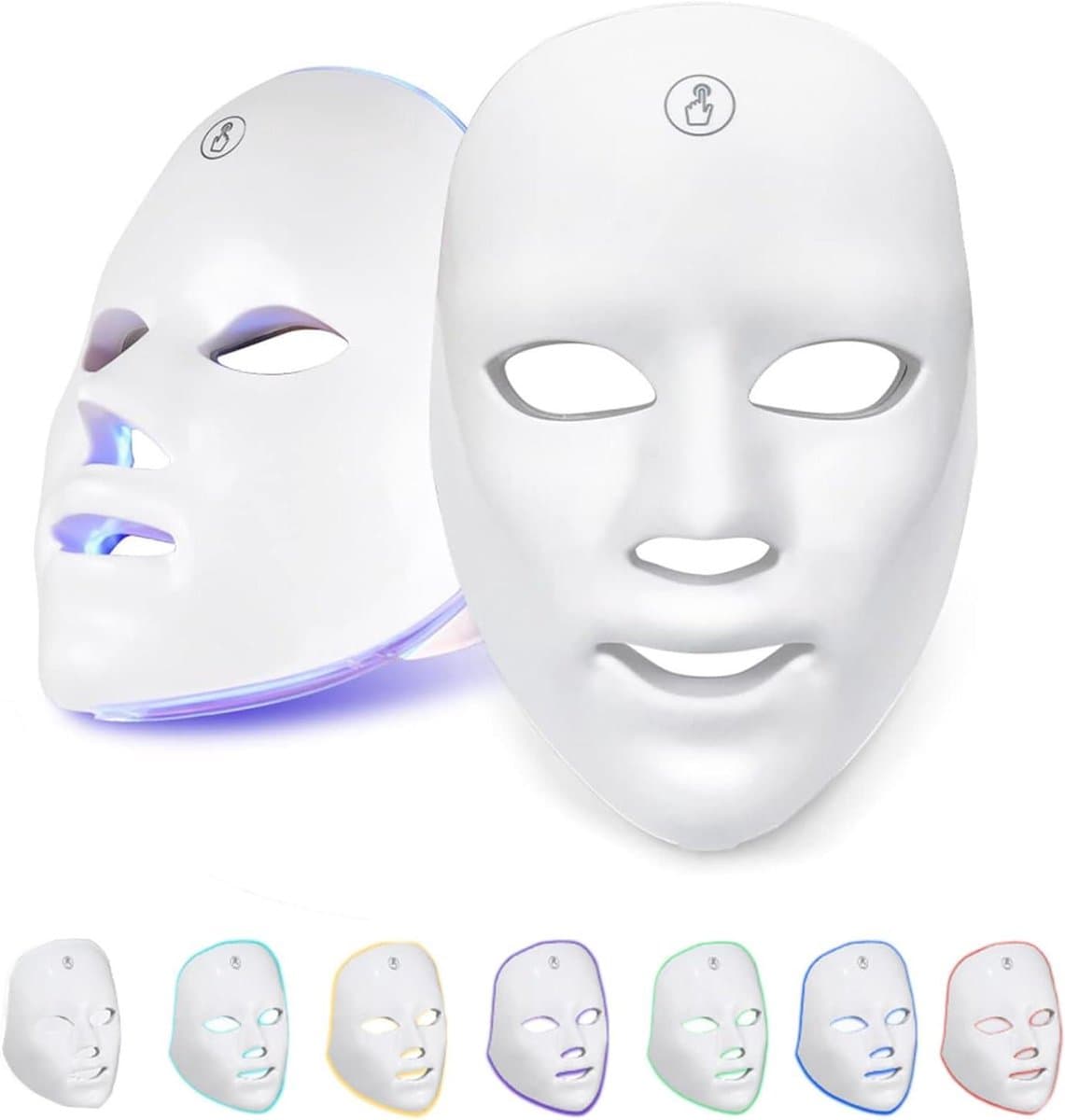 LED Gezichtsmasker - Lichttherapie Masker - Huidverbetering Thuis - Zeven Kleuren Licht - Oplaadbaar - Wit