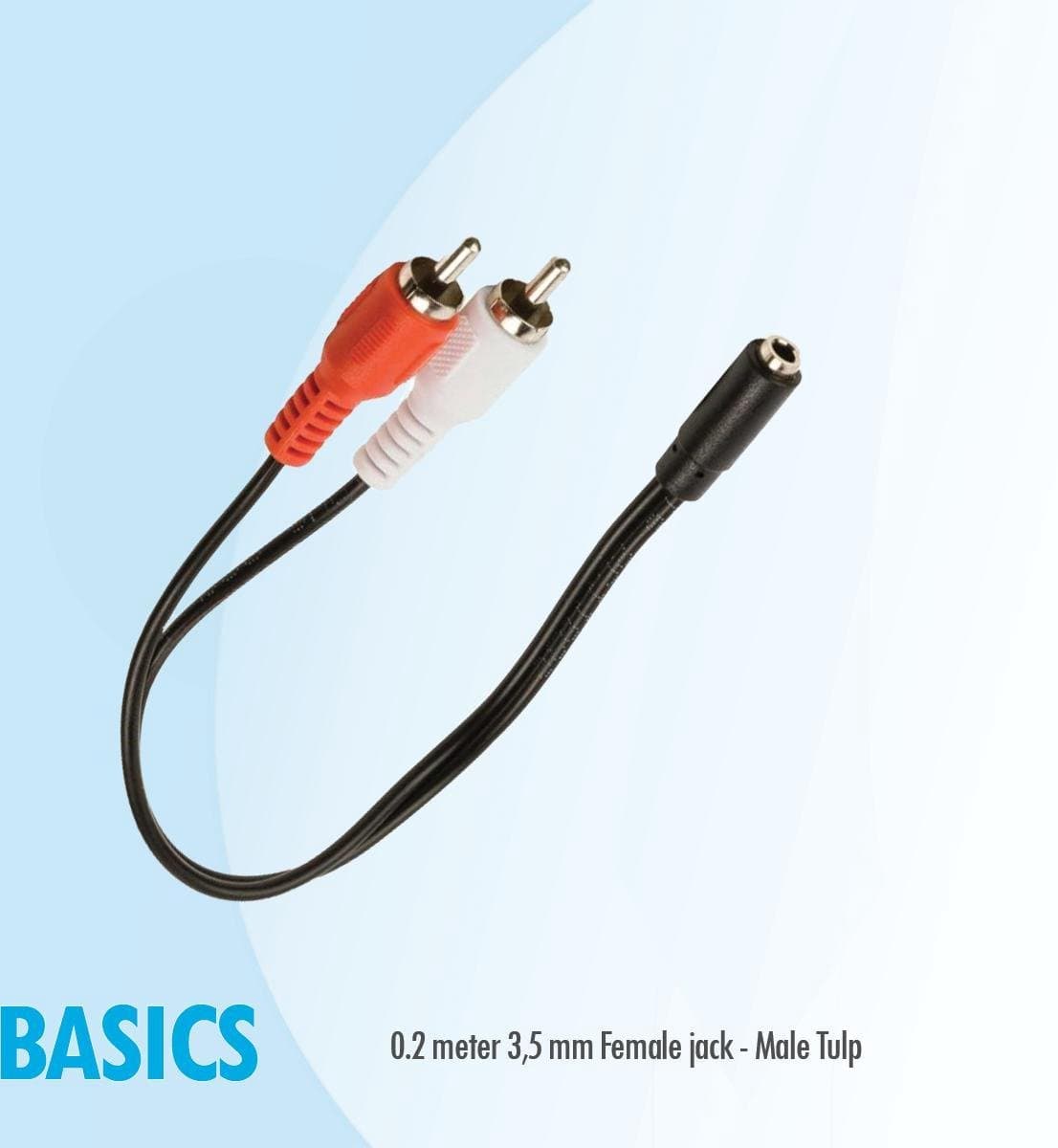 Basics 0,2 mtr 3,5 mm Female jack - Male Tulp /RCA aux audio kabel