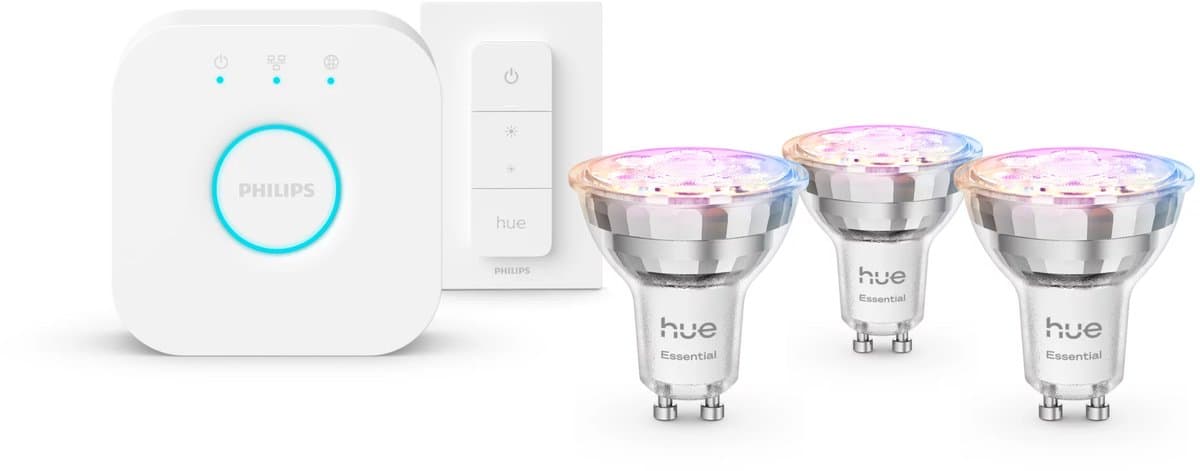 Philips Hue Essential White and Color Starter Pack GU10 3-pack + Bridge + Dimmer