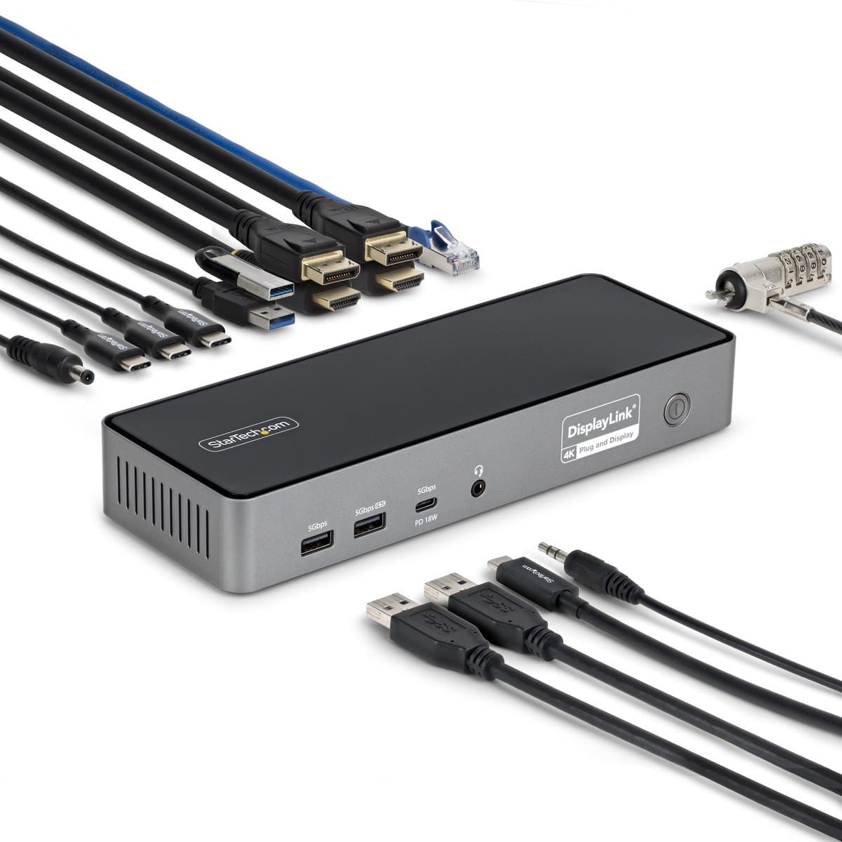 StarTech.com Triple-Monitor USB-C Docking Station, 140W Charging Dock voor MacBook Pro en Windows, 4K 60Hz HDMI of DisplayPort, TAA