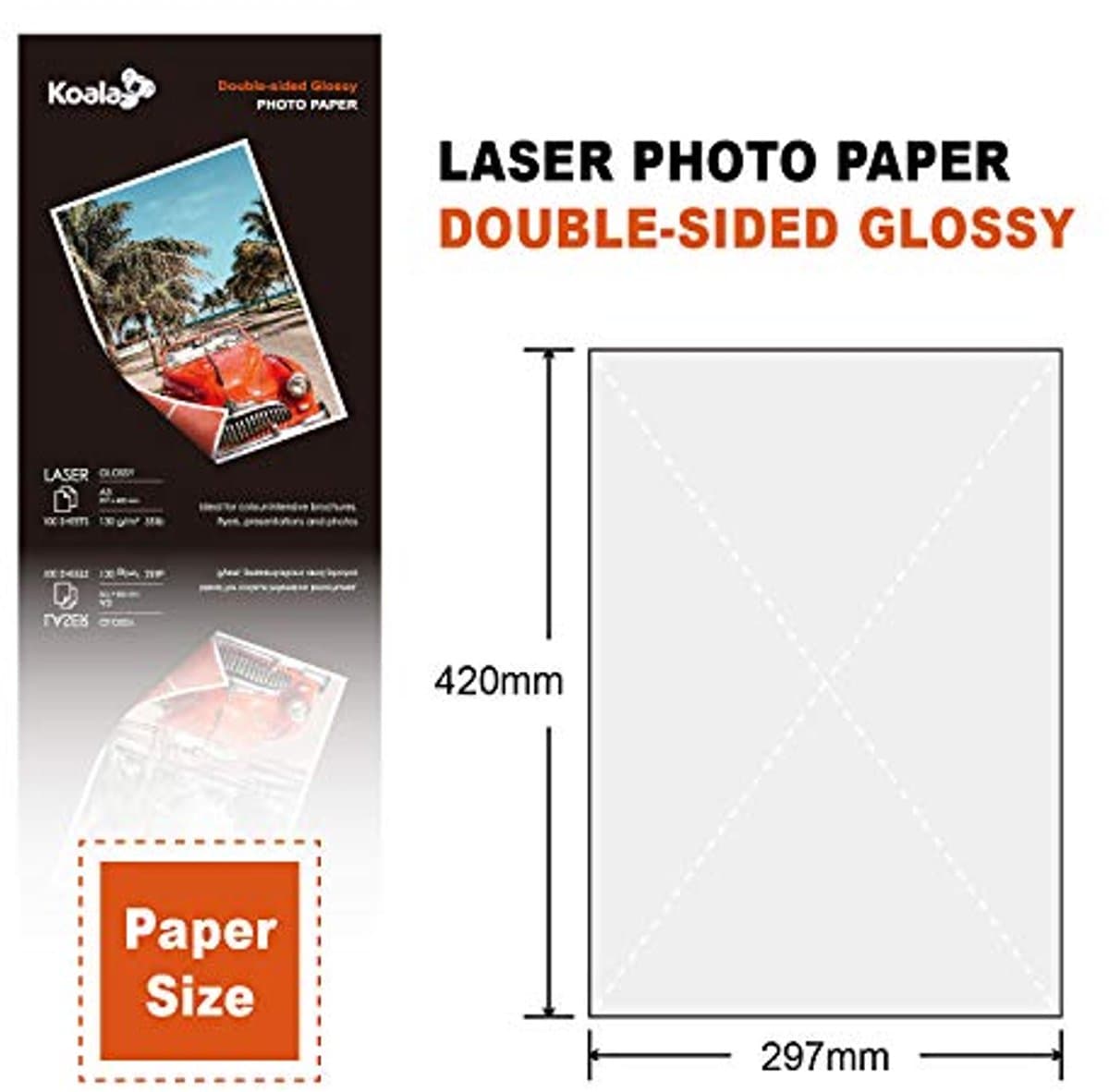 Dubbelzijdig Glanzend Laserfotopapier A3 - 130 g/m², 100 Vellen voor Laserprinters