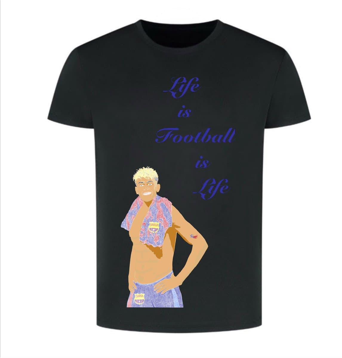 SAV feel free life is football is life zwarte T-shirt schets/tekening lamine yamal kleding maat S