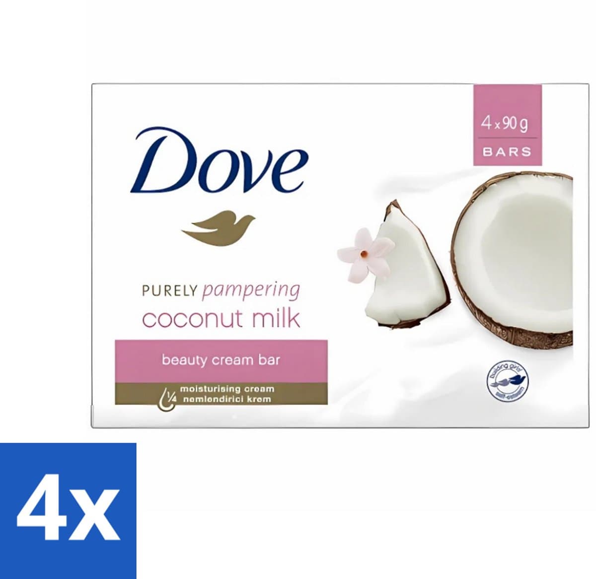 4 x Dove - Zeep - Purely Pampering - Kokos - Zacht en verzorgend - 4 x 100 g - Dove Zeep - Kokos En Jasmijn - Zeep Wastablet - Zeep Voor Huid - Zeep Voor Handen