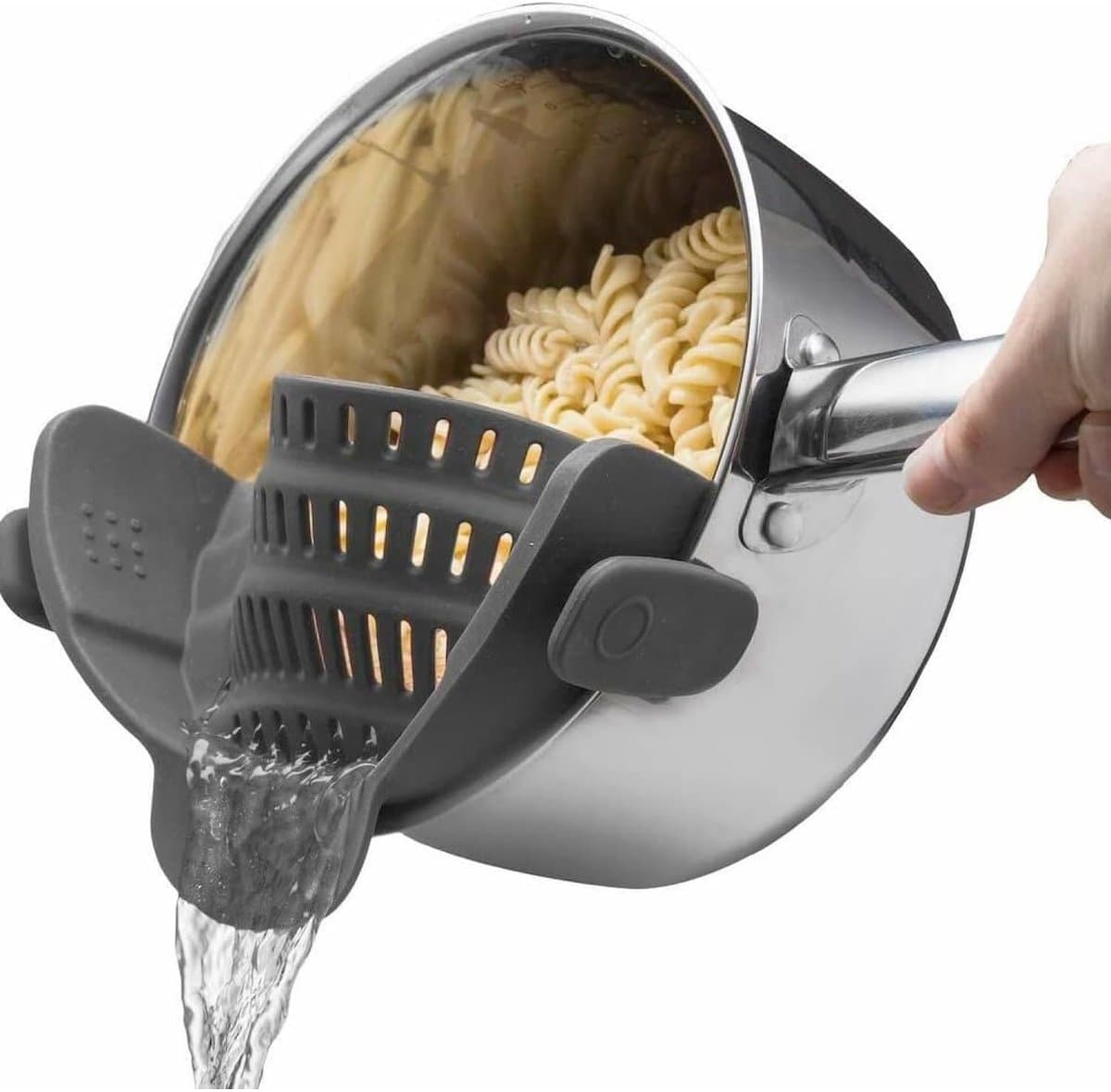 QTTVBTNA - 1 stuk Opvouwbaar Inklapbaar Zeef - Universeel Geschikt voor Alle Pannen - Siliconen Vergiet voor Pasta, Groenten & Vlees - BPA-vrij & Hittebestendig tot 230°C - Keukenaccessoires - grijs