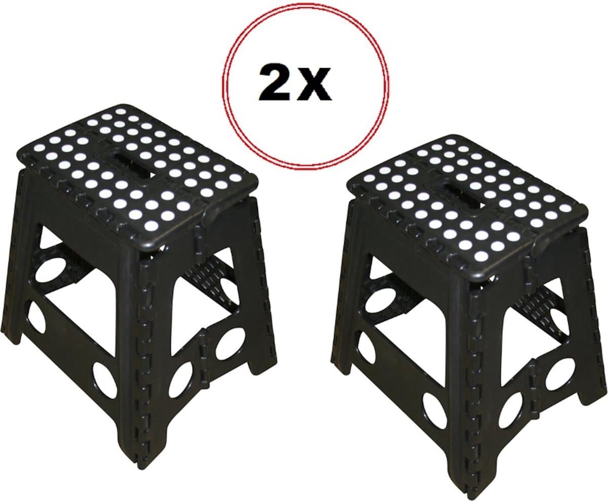 2 Stuks Kruk Opvouwbaar tot 120 kg - Keukentrap - Krukje - Krukjes om op te zitten - Krukken - (Zwart)