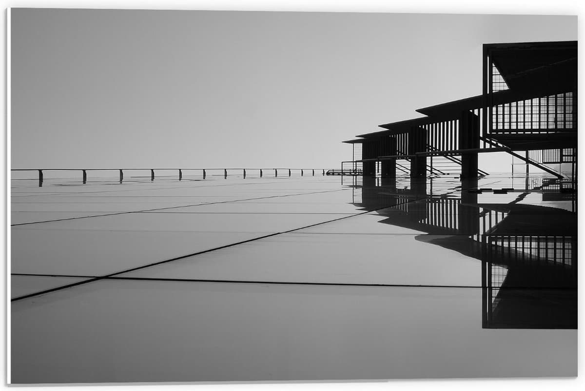 Forex - Artistiek Gebouw (Zwart Wit) - 60x40cm Foto op Forex