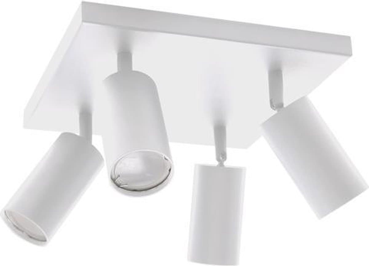 Manam Opbouwspot - 4x GU10 Fitting - 4 spotjes op plafondplaat - Modern - Vierkant - Wit - Plafondspot voor woonkamer, slaapkamer of keuken.