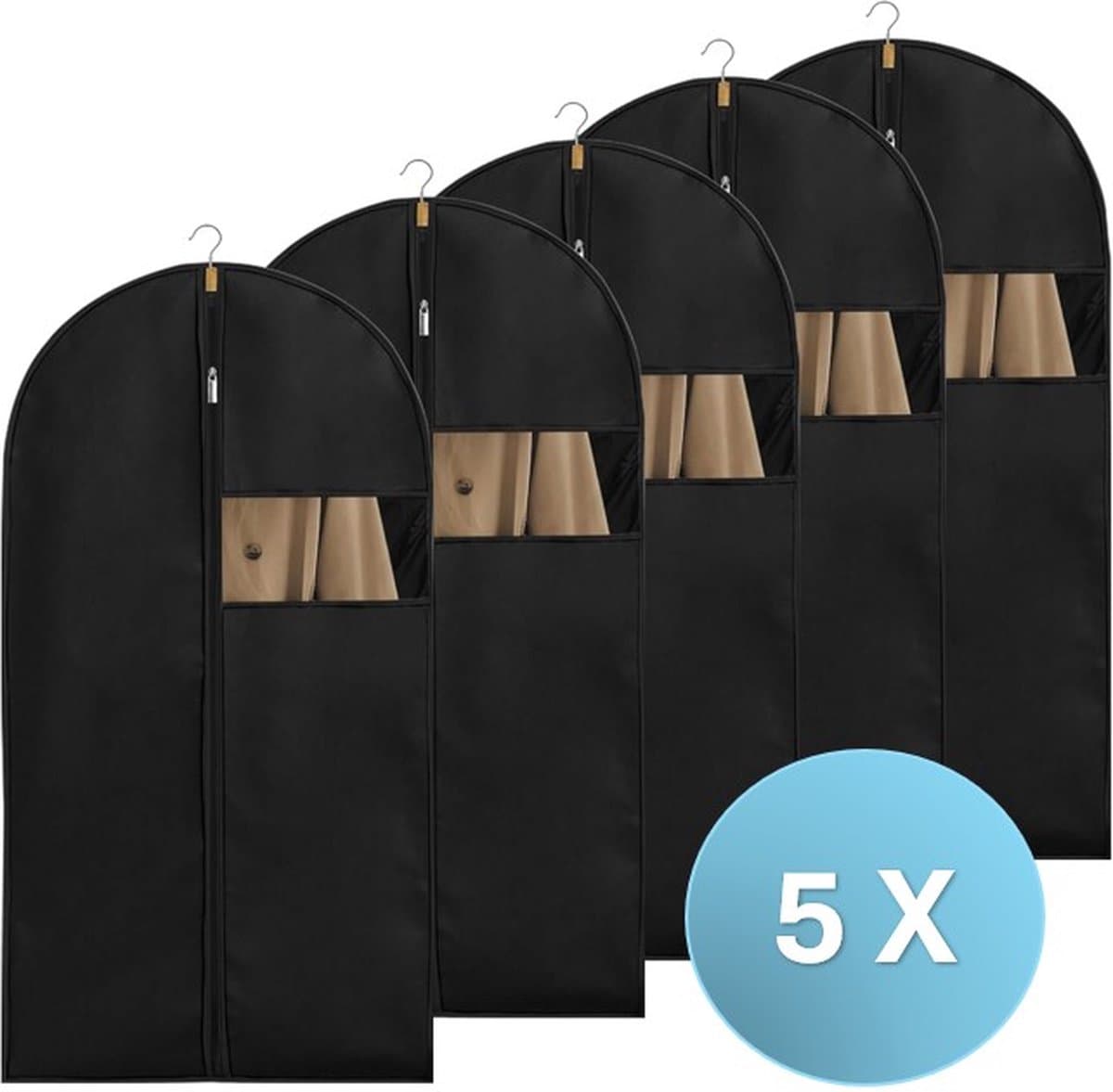 MeubelsvanJoep kledinghoes 5 stuks zwart - Opbergtas 60 x 120cm - Kledingzak met Rits - Opbergzak voor Trouwjurk