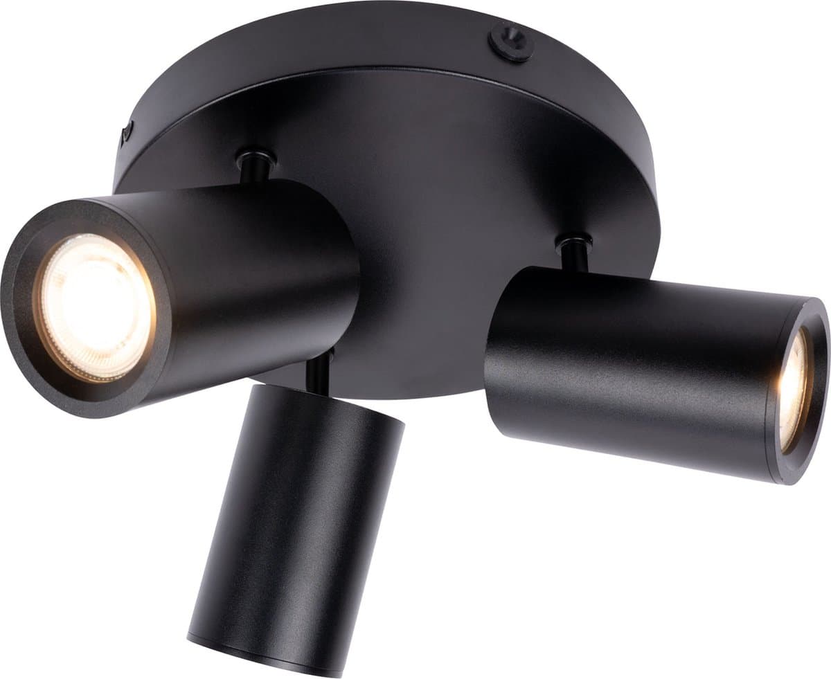 Ledvion - LED Plafondspot - Zwart 3-lichts - Dimbaar - 5W - 6500K - GU10 - IP20
