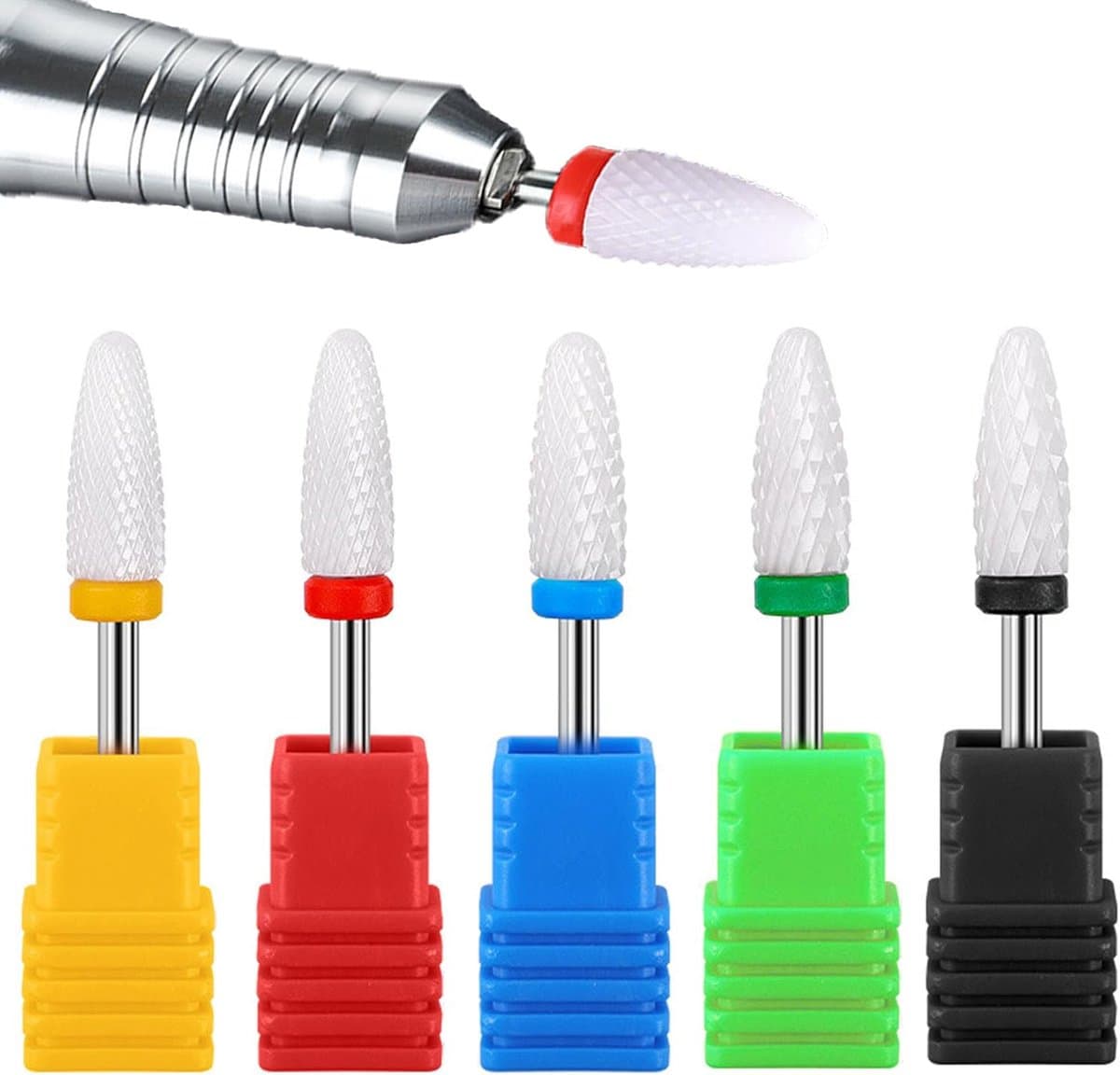 5 Stuks Keramische Nagelboortje - 3/32"Elektrische Nail Boor Bits - Pedicure en Nail Art,Grof Grit - Tirch Cilindertop,Geweldig voor Zowel Geavanceerde Gebruikers Als Amateurs