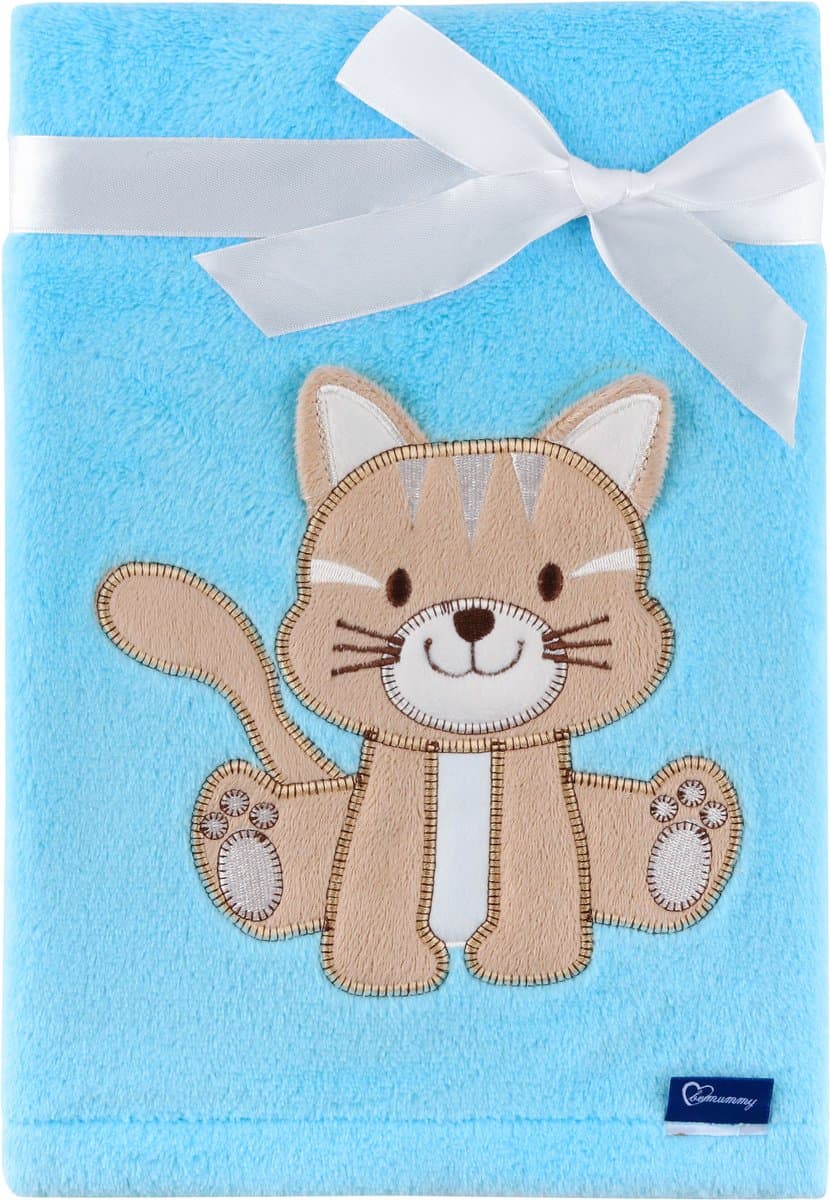 Be Mammy Babydeken - Dekbed - Kinderdeken - Wiegdeken - Dekentje Baby - 76 x 102 cm - Blauw - kat - BE-BE20-168-BBL